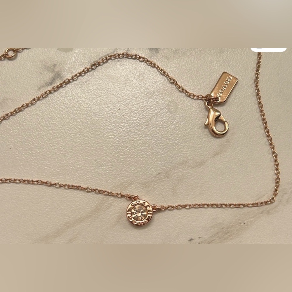 Coach Rose Gold Open Circle Crystal Necklace – Minimalist Designer Jewelry